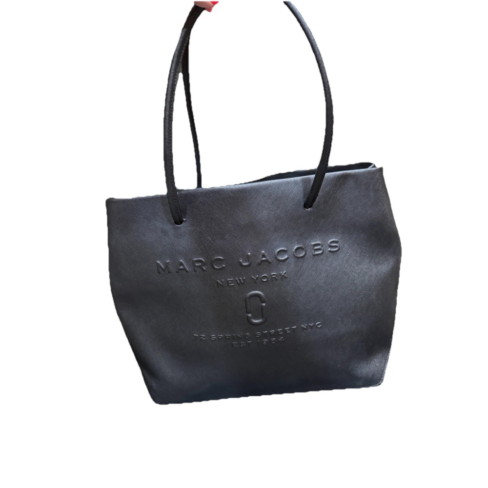 Marc Jacobs Logo Shopper Tote Bag East/West Leather Shadow Black - Picture 2 of 14